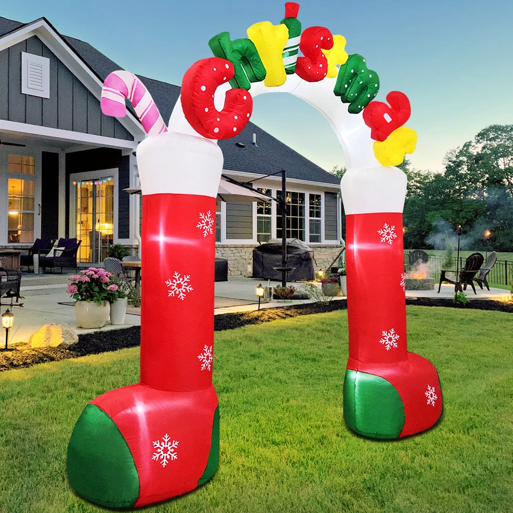 Merry Christmas Tree Arch Santa Claus Sleigh Inflatable Decoration Home Outdoor With LED Light New Year Garden Party Decor Gifts