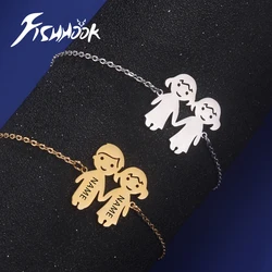 Fishhook Boy Girl Personalized Bracelet Custom Mother Kid Child Name Family Bangle Gift For Women Man Stainless Steel Jewelry