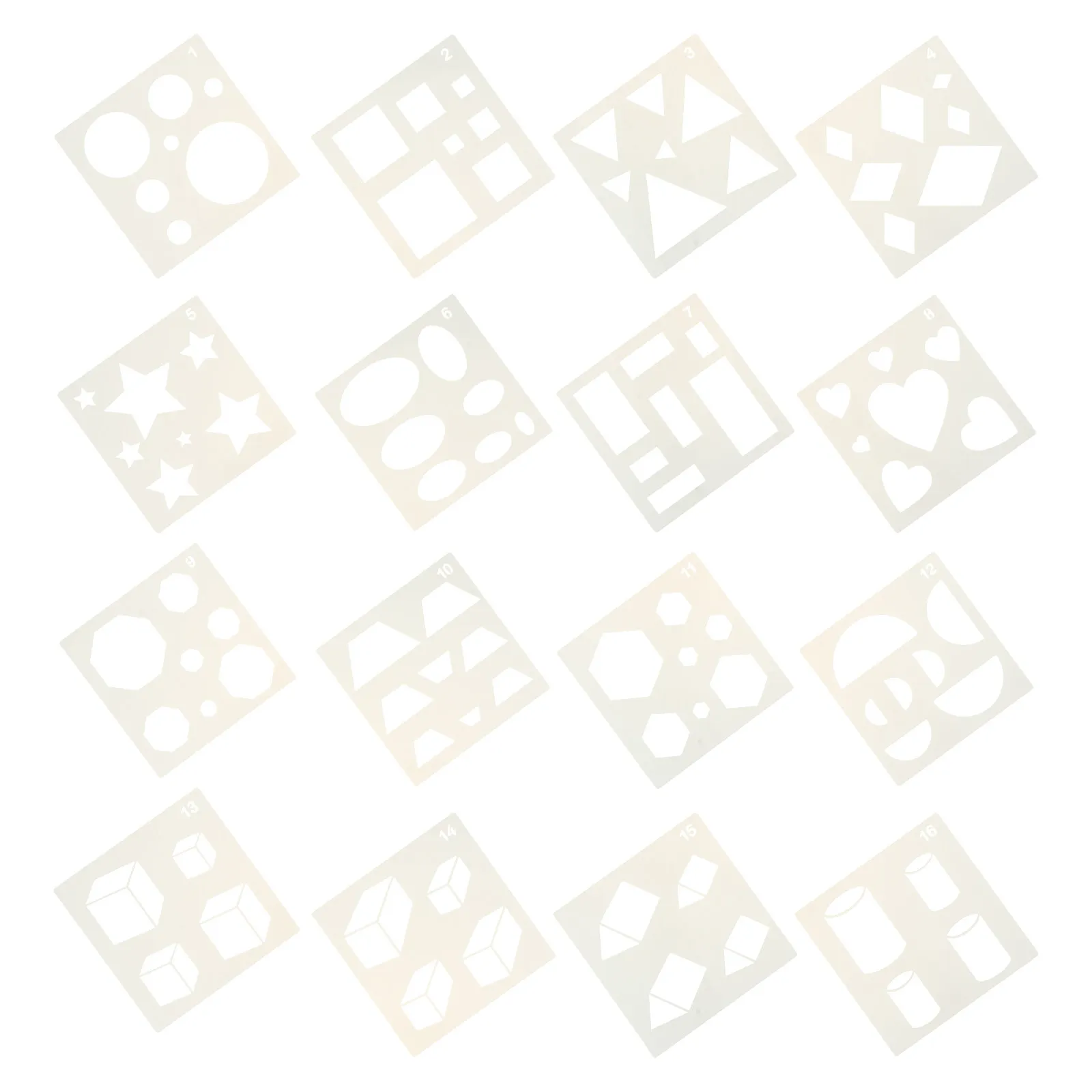 16Pcs 기하학적 스텐실 세트 DIY 공예용 애완동물 재사용 가능 유연한 페인팅 템플릿 스크랩북킹 쿠키 타일 패브릭 가구