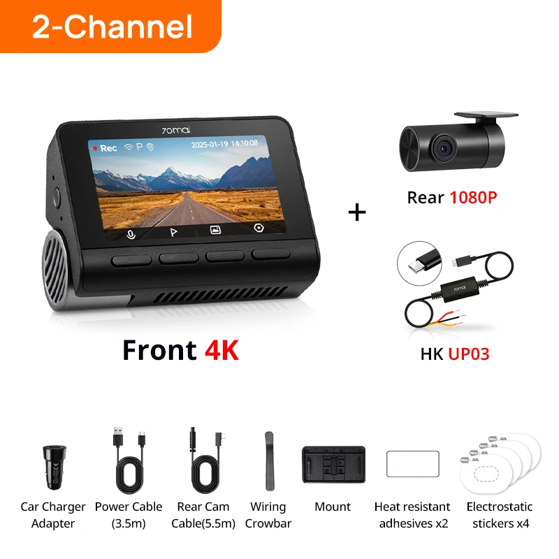 70mai A800SE 4K Dash Cam Dual-Channel WiFi 6 GPS HDR Supercapacitor