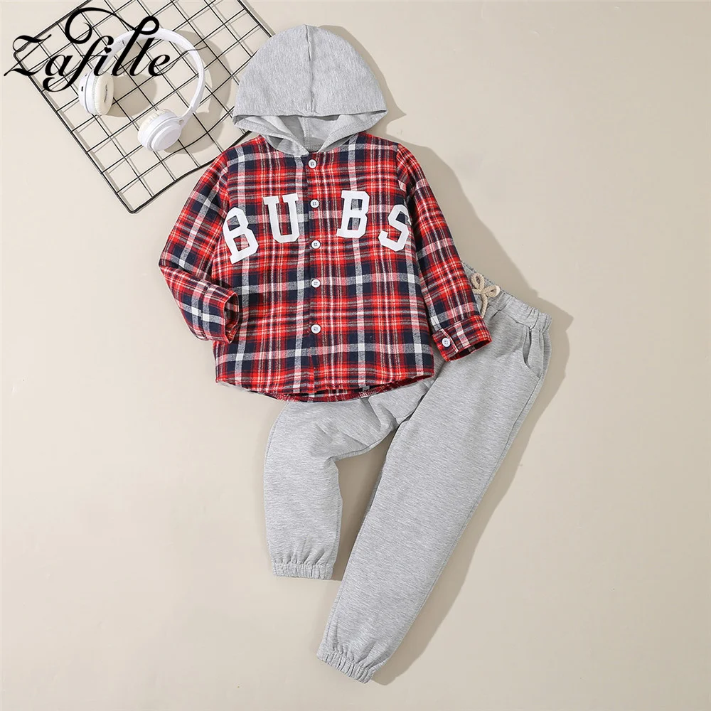 

ZAFILLE 1-6Y Boys Clothes Set Casual Children's Tracksuits Plaid Patchwork Hoodies+Solid Pants Autumn Baby Clothing Boys Suits