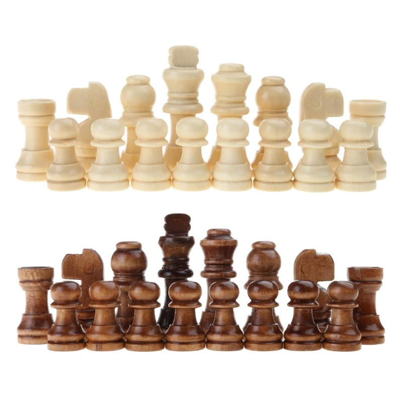 32Pcs/lot Wooden International Chess Pieces with No Board, Portable Chess Pieces Replacement Tournament Set