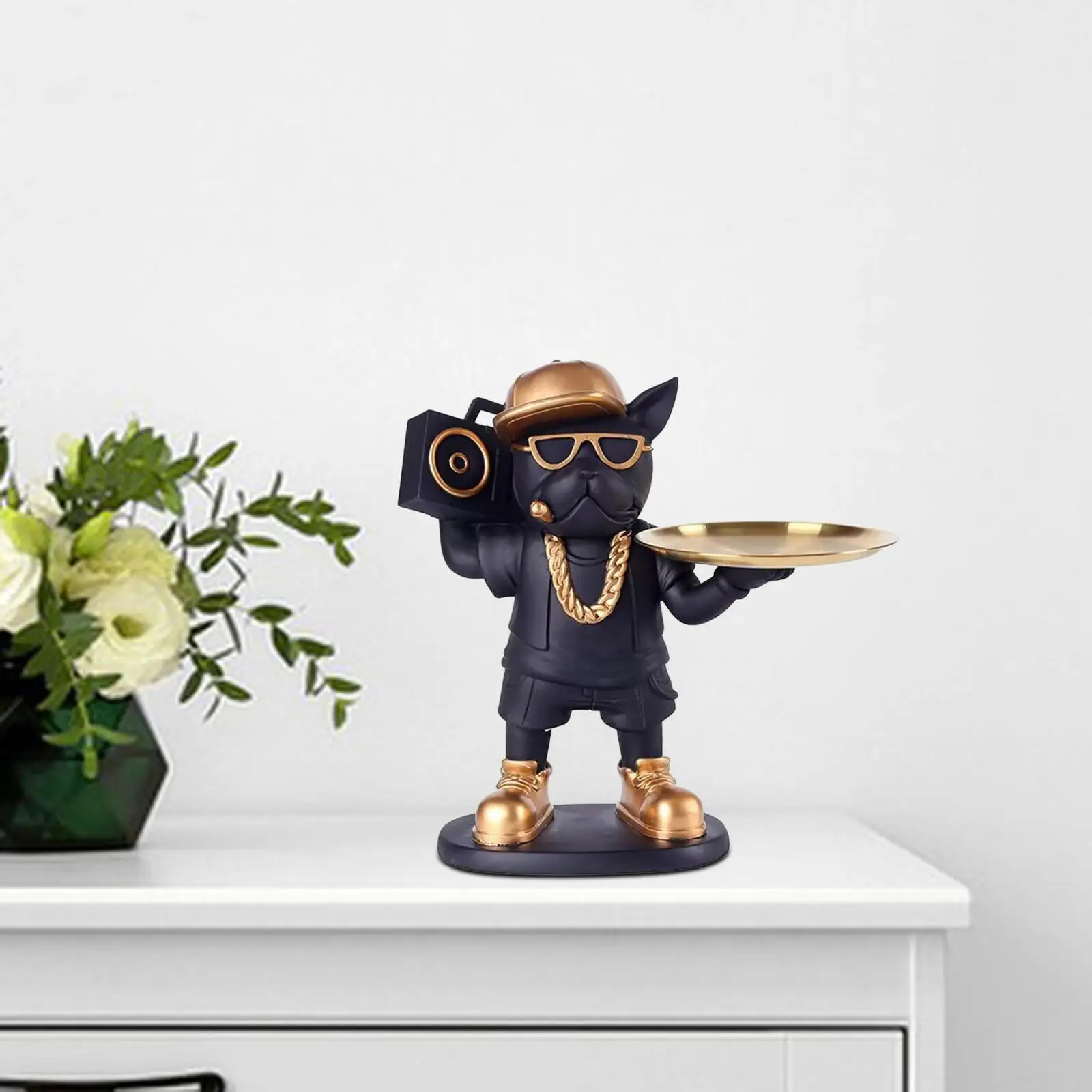 Jewelry Trinket Tray Candy Desktop Animal Figurine Dog Statue Storage Box for Entrance Living Room Countertop Cabinet Office