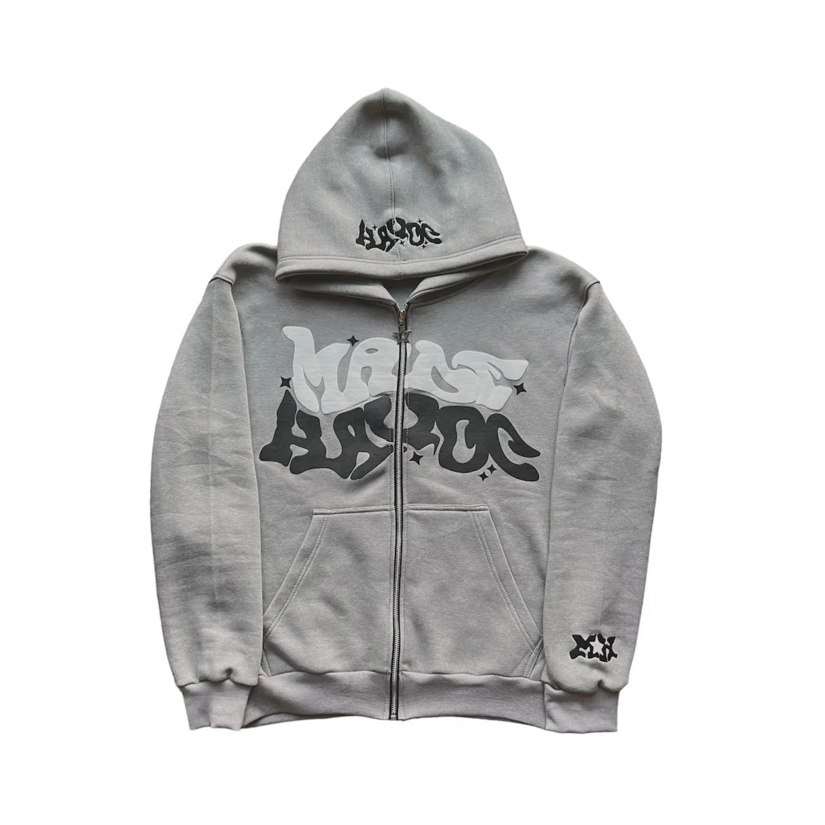New trendy retro American letter-zippered hooded sweatshirt, unisex millennium-style jacket for autumn and winter