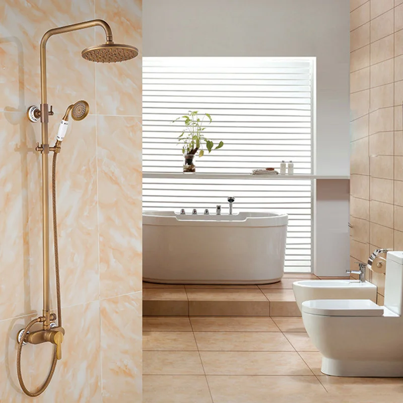 Brass Bathroom Faucet Shower Type Head Antique Brass Faucet Wall Mounted Bathtub Shower Mixer Tap Set Mixer