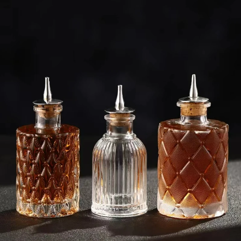 Vintage Glass Design Cocktail Bitters Bottle with Stainless Steel Dasher Top - Professional Bar Tool Accessory