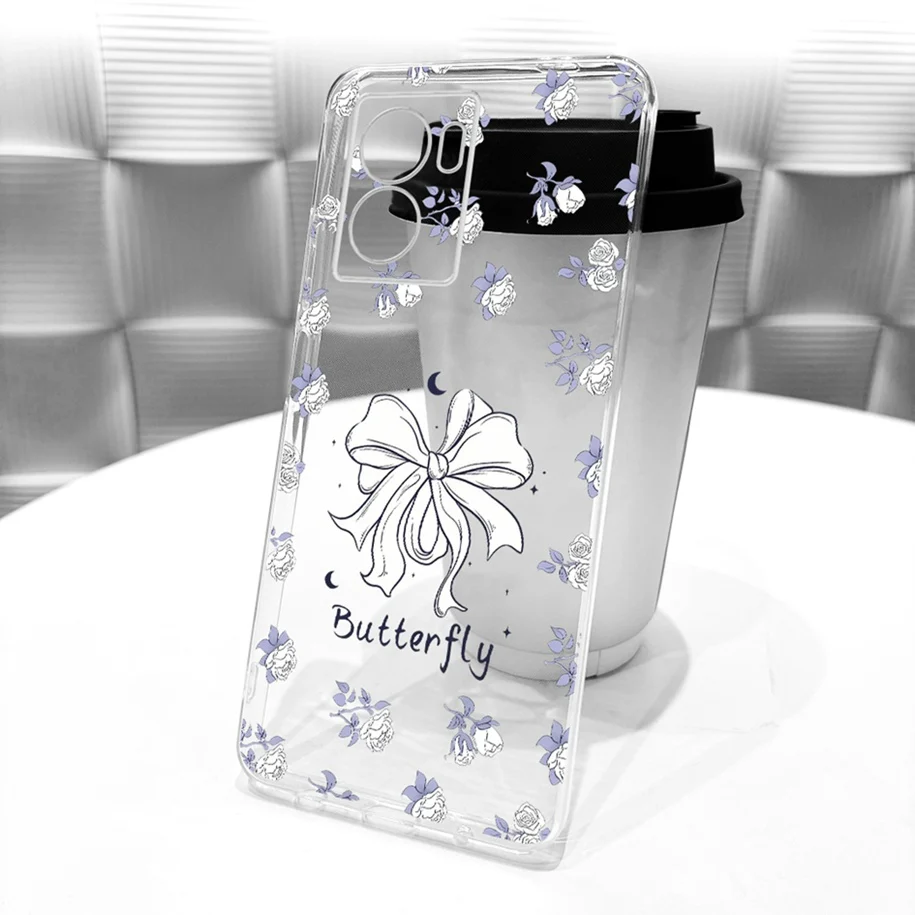 Stylish Flower Butterfly Soft Clear Silicone Phone Case Cover
