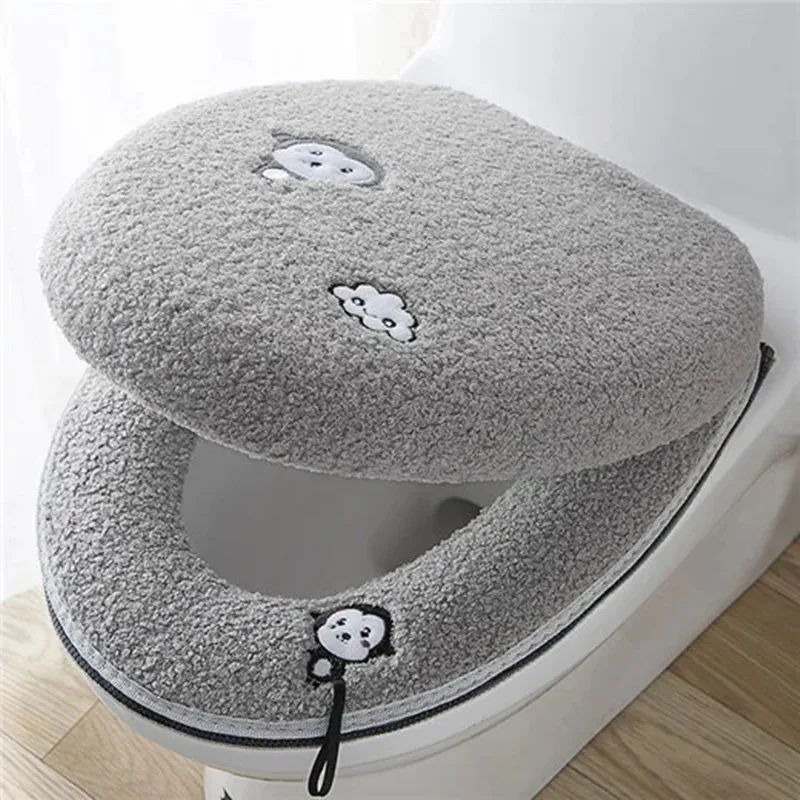 Winter Toilet Seat Cover Home Use Thickened Toilet Seat Cushion and Cover Two Piece Cushion Set