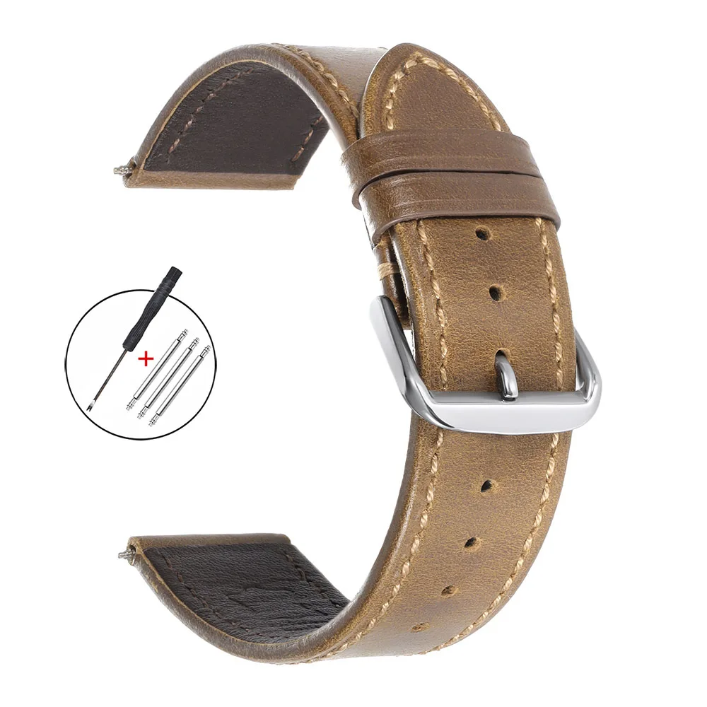 Vintage Genuine Calfskin Leather Watchband - Oil Wax Discoloration, Soft Business Strap