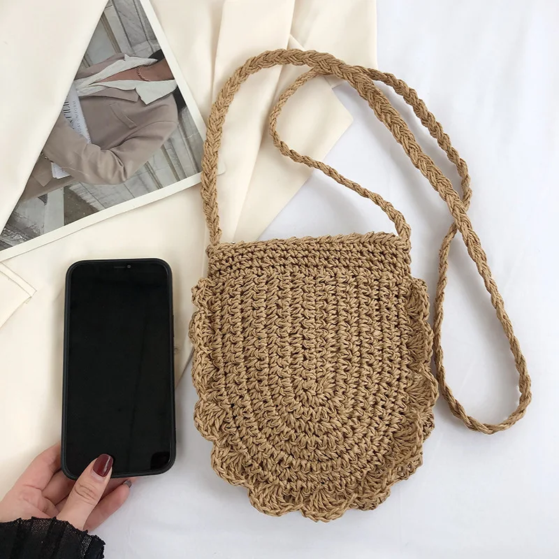 Women Fashion Woven Handbag Straw Woven Tote Bag Vacation Shoulder Bag Large Capacity Ethnic Style for Beach Travel