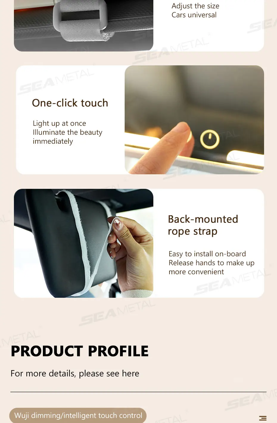 Espejo de maquillaje para automóvil con aumento 3x Espejo de tocador con visera táctil, espejo de maquillaje con carga de luz de relleno conmutable de 3 colores » Espejo de maquillaje para automóvil con aumento