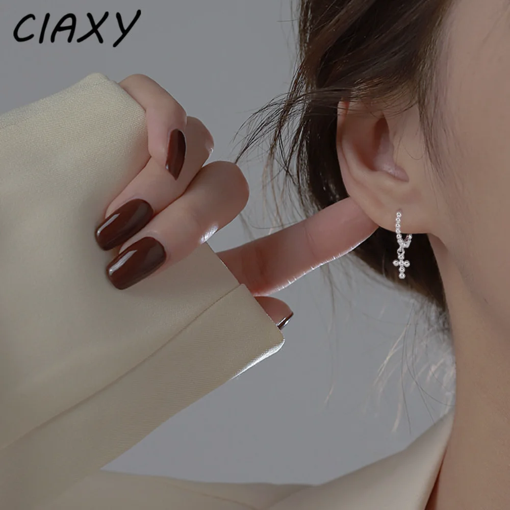CIAXYSilverColorCrossEarringsforWomenExquisiteTrendBeadsSmall