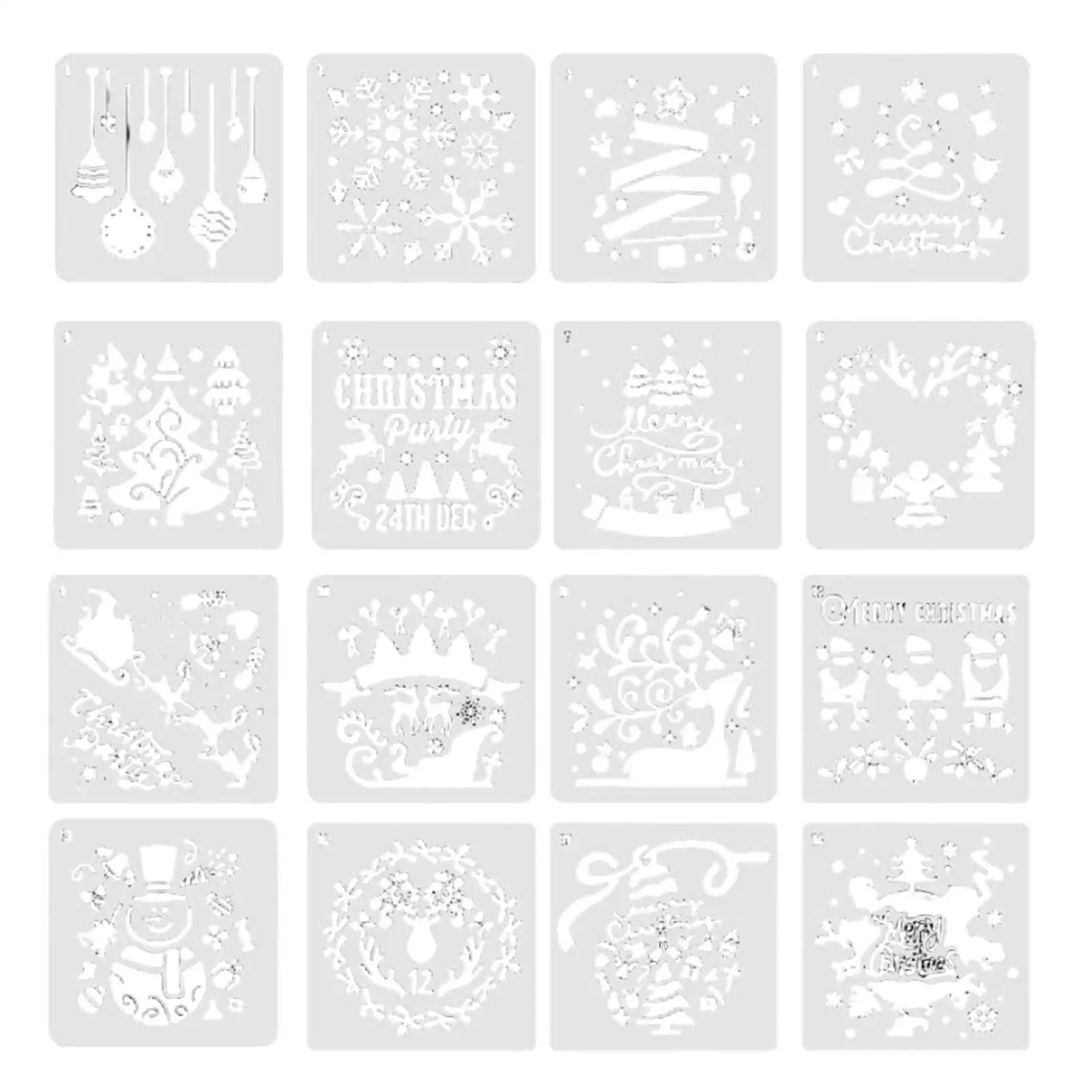 16Pcs Christmas Stencils Set Painting Templates Projects Reusable Drawing Stencil for Birthday Party Wall Tile Floor Fabric Wood