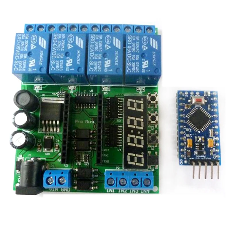 

DC 5-24V 4Ch Pro Mini PLC Board Relay Shield Module For Arduino LED Display Cycle Delay Timer Switch ON/OFF