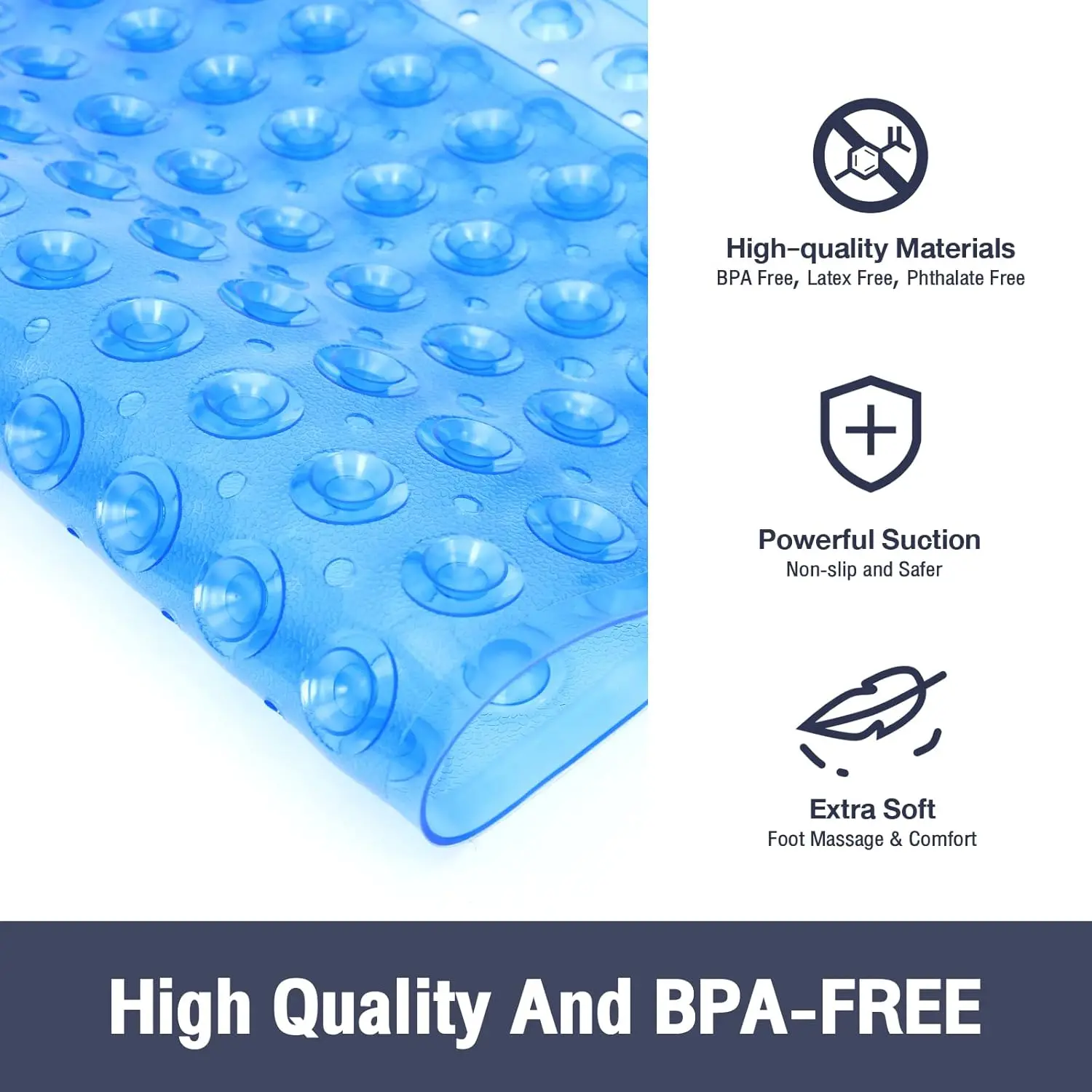Square Non-Slip Shower Mat - 21x21 Inch Secure Grip Bathroom Floor Mat - Clear