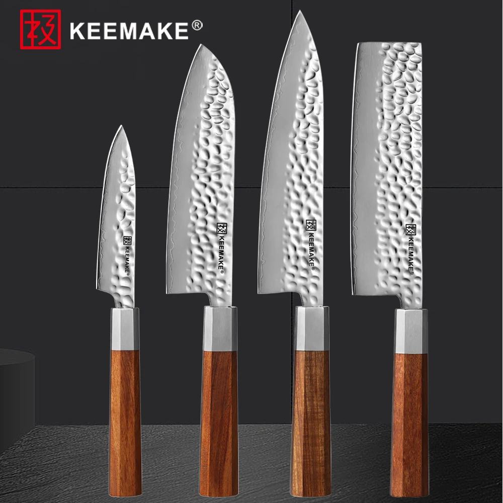 

KEEMAKE Stainless Steel Kitchen Chef Knife 9CR19mov 8'' Gyuto 7'' Santoku Nakiri 5'' Utility Knife Wooden Handle Gift Box Tools