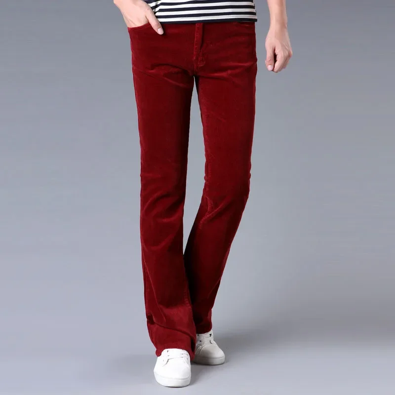 Men's Spring Autumn New High Waist Corduroy Pants Male Korean Slim Solid Color Pants Men Long Casual Flare H393