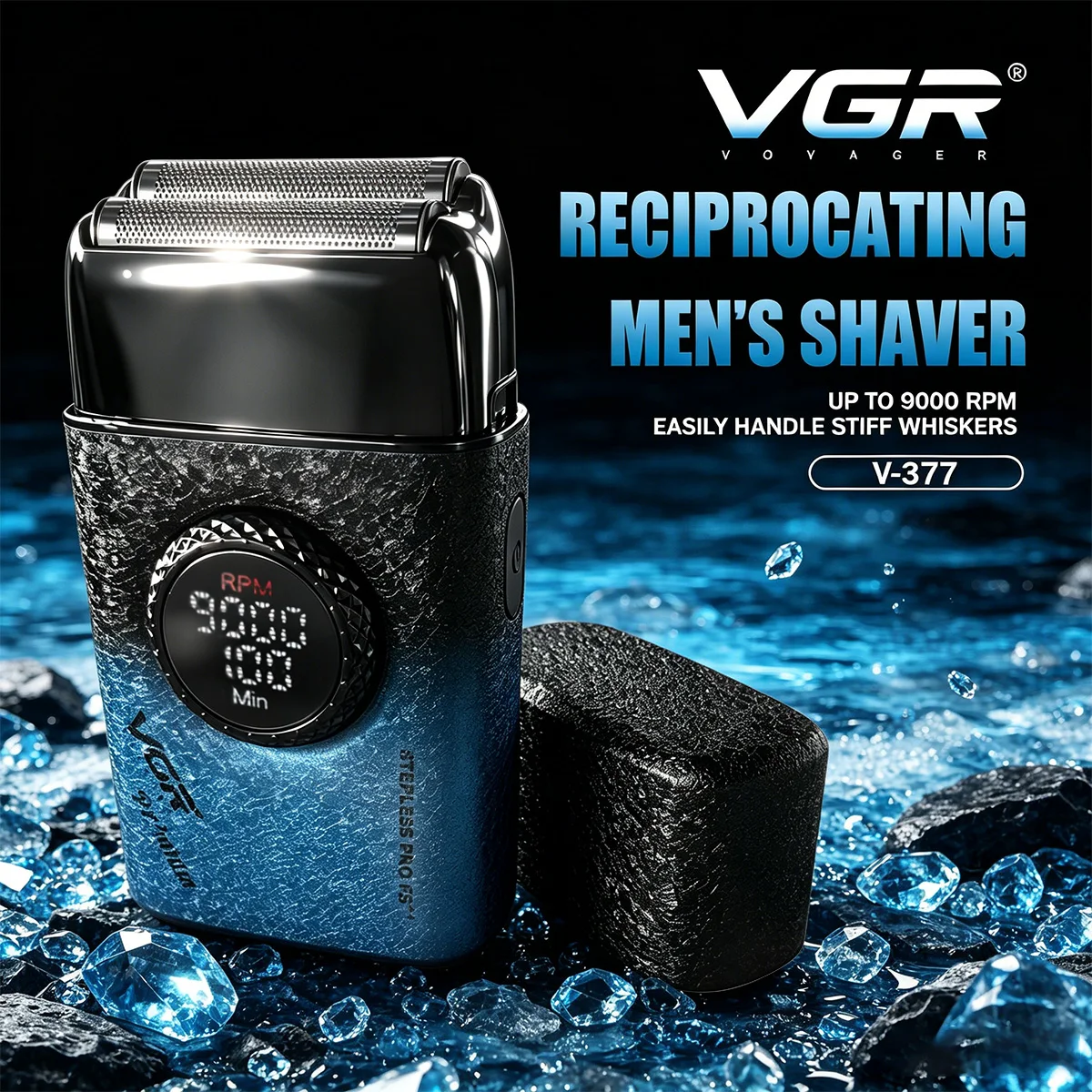 VGR Shaver Professional Beard Trimmer Portable Shaving Machine Finishing Reciprocating Razor Metal 9000 RPM Shaver for Men V-377