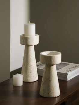Minimalist Marble Candle Holder for Wedding Party Dinning Vintage Travertine Stone Taper Candlestick Candle Stand for Home Decor