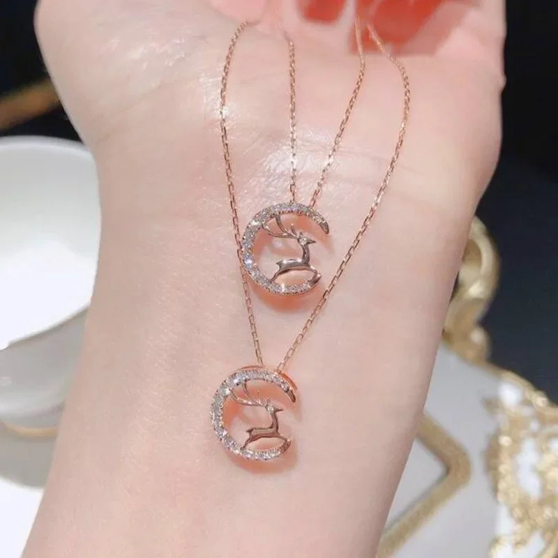 

14K Rose Gold Animal Pendant Necklace for Women Mini Diamond Necklace Slide Pendants Collares Mujer Naszyjnik Pendants