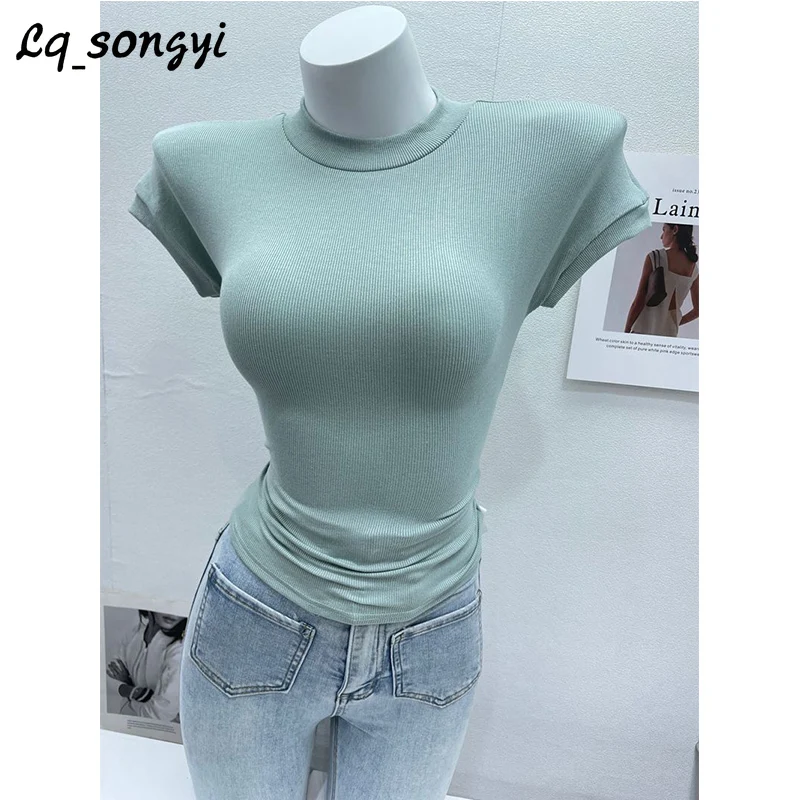 

Женские базовые футболки с круглым вырезом Lq_songyi, новинка 2024, летние и весенние однотонные топы, футболка с коротким рукавом, хлопковый пикантный облегающий топ с высоким поясом
