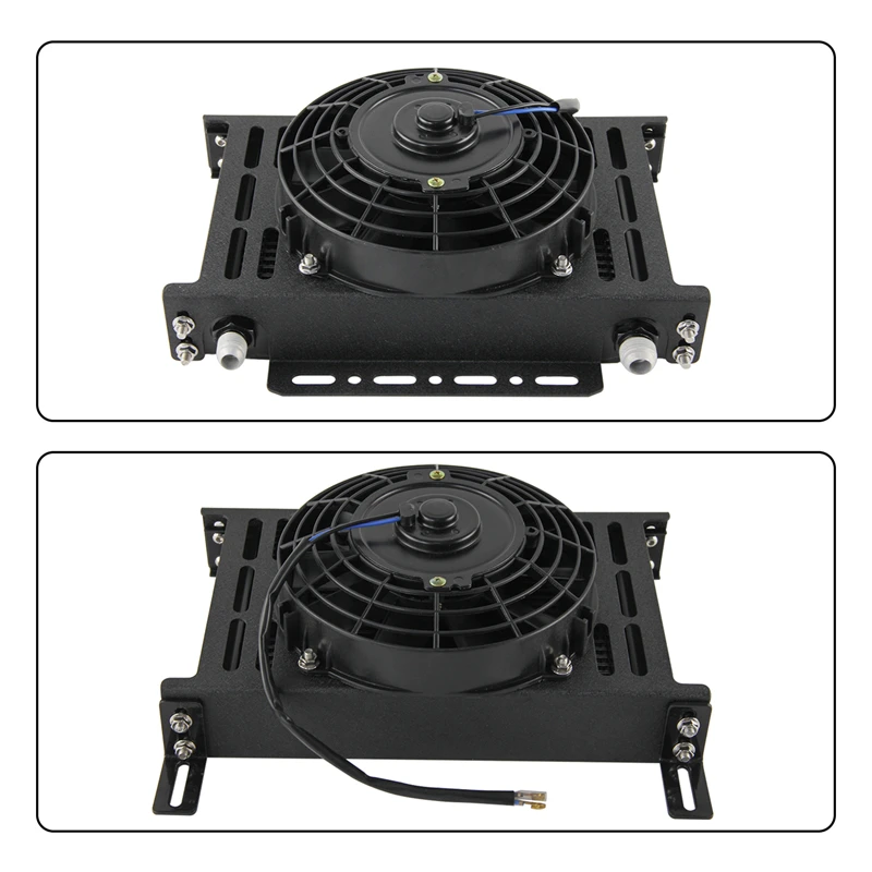 

Universal 25 Row Oil Cooler Transmission 8AN 3/4"-16 UNF + 7" Electric Fan Kit with New Type Mounting Bracket Kit Black/Silver