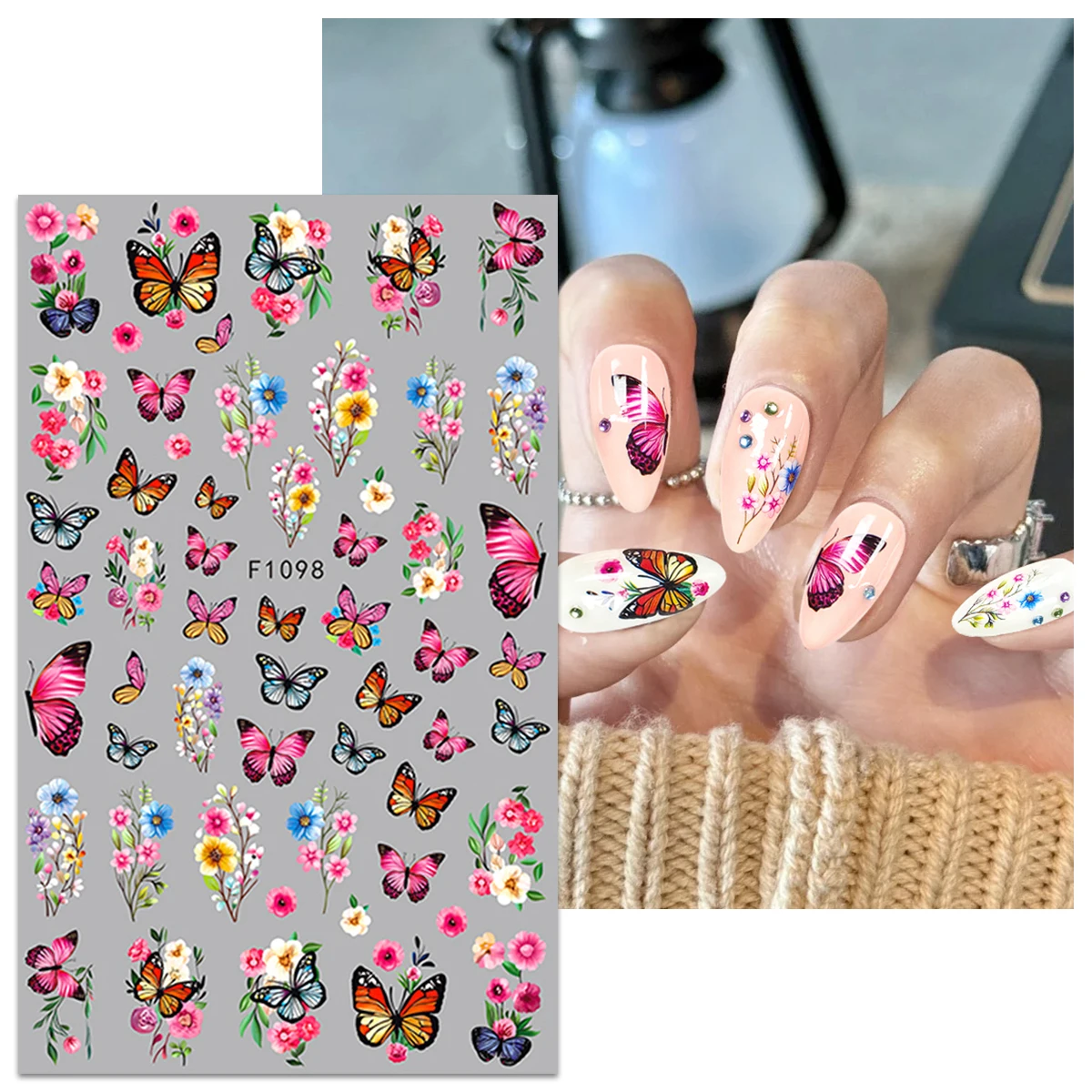 봄과 여름 꽃 나비 네일 스티커, 네일 장식 DIY, 선물, 파티 및 웨딩 메이크업 스타일링에 쉽게 적용 가능