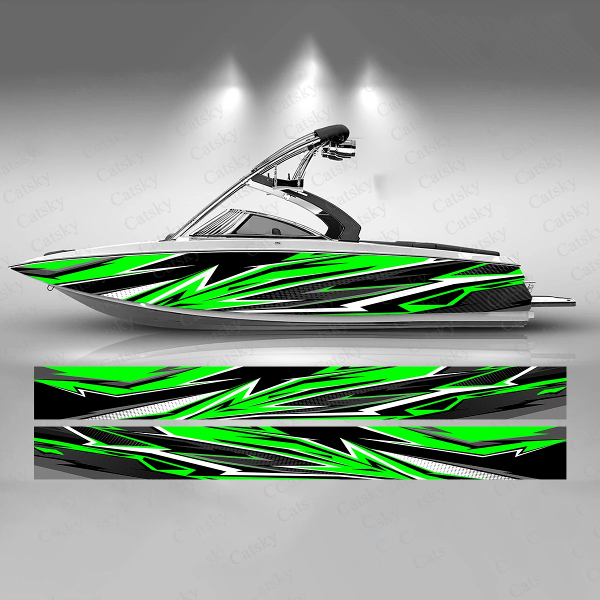 

Abstract Green Lightning Boat Sticker Fashion Custom Fish Boat-Sticker Vinyl Waterproof Boat Wrap Graphic Boat Wrap Decal