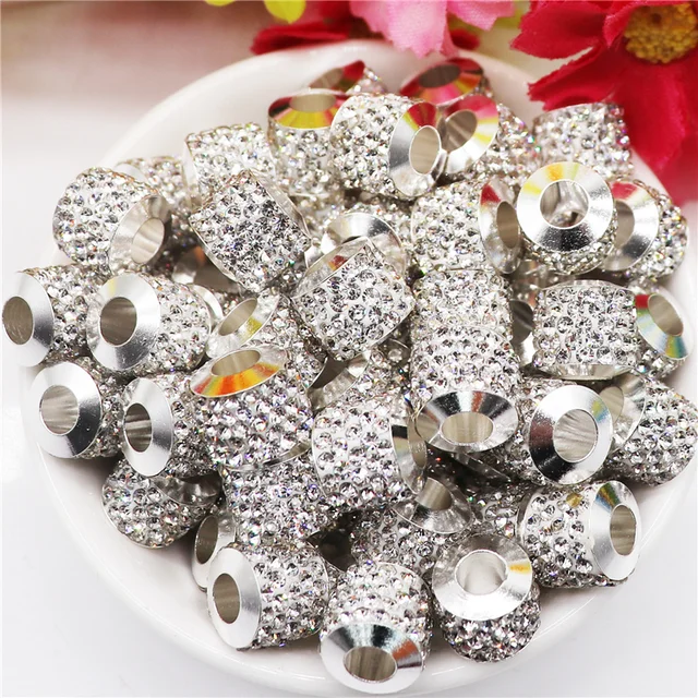 20Pcs New Assorted Color Luxury Rhinestone Large Hole Spacer Fit Pandora Charms Bracelet Hair Beads for Women DIY Jewelry Making Best Rhinestone 10