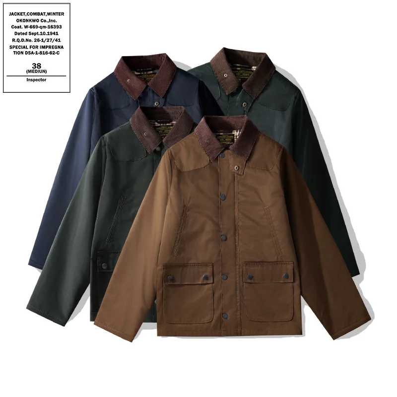OKONKWO-Waxed Waxed Cotton Windbreaker Classic Lined Coat Outdoor Hiking Workwear Hunting Gear Oil Wax Jacket Camping Travel 2
