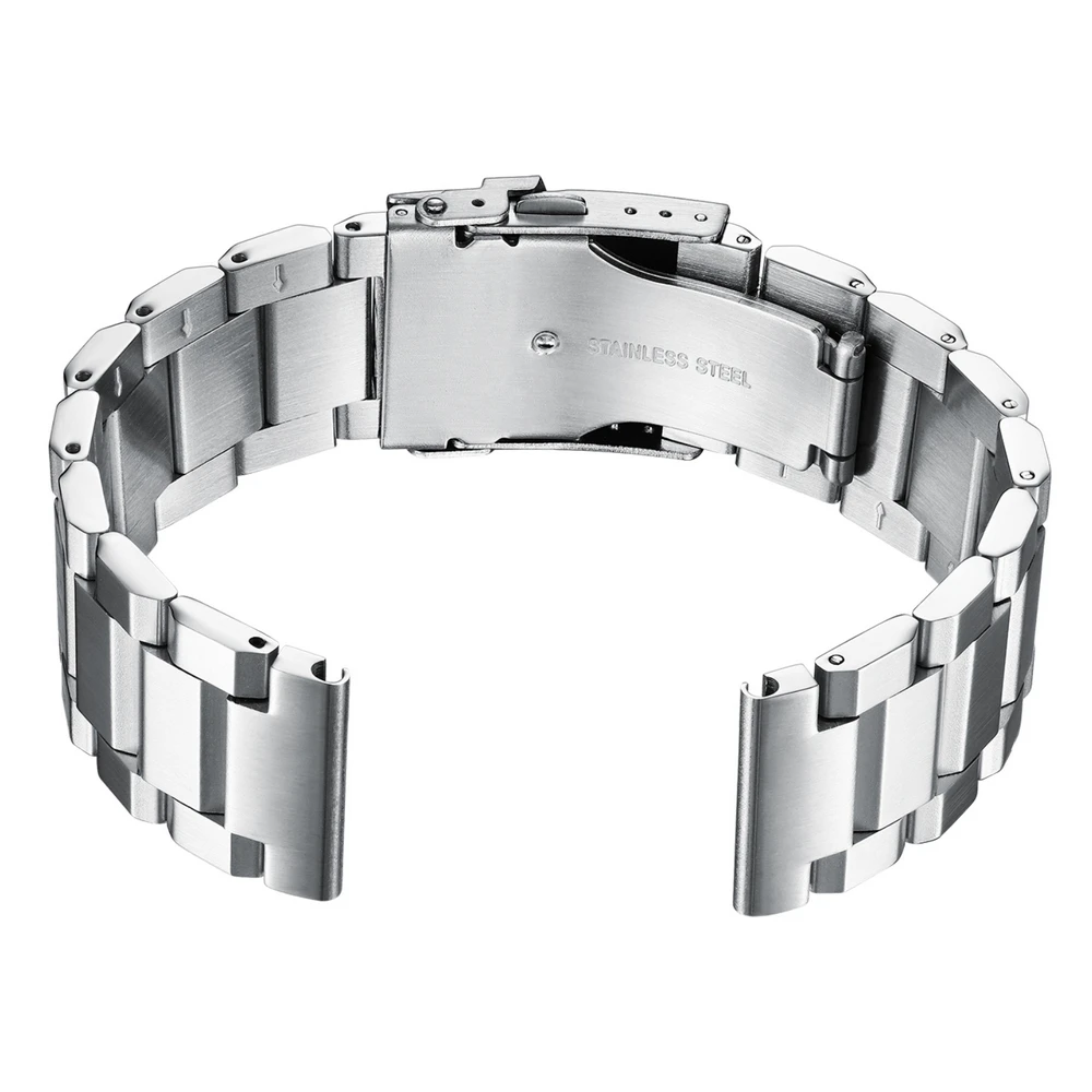 Men Fashion Stainless Steel Watch Strap Accessories Classic Folding clasp 22mm Sliver Solid Metal Bracelet Fashion diving strap