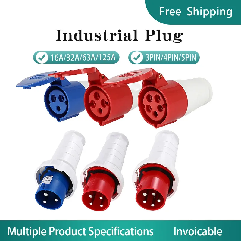 

5/10 PCS Industrial Plug 3P/4P/5P Electrical Connector 16A/32A/63A/125A IP44/IP67 Wall Mounted Socket Panle Mounted Socket