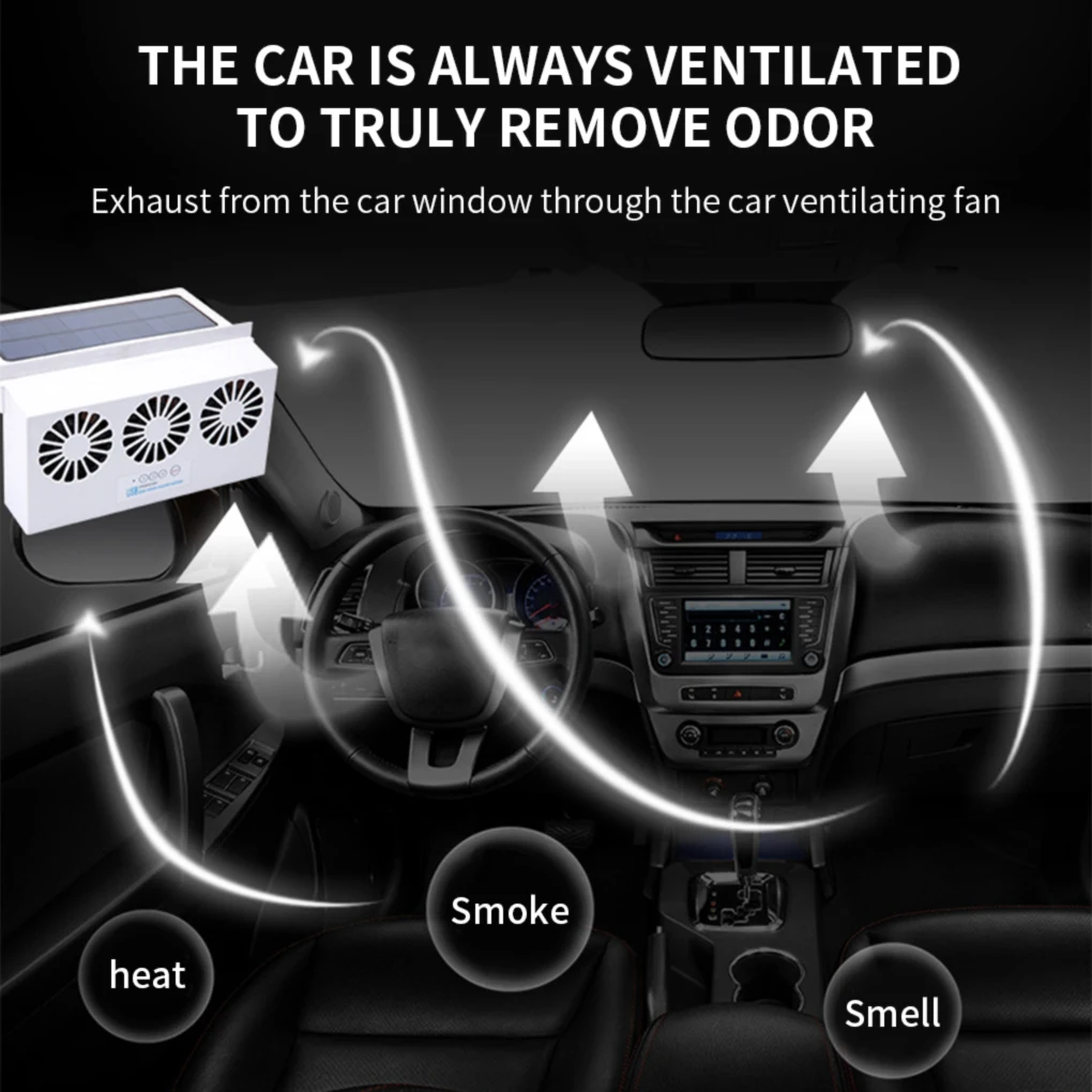 Car Exhaust Fan Solar Powered Auto Window Air Vent Fan Vehicle Radiator