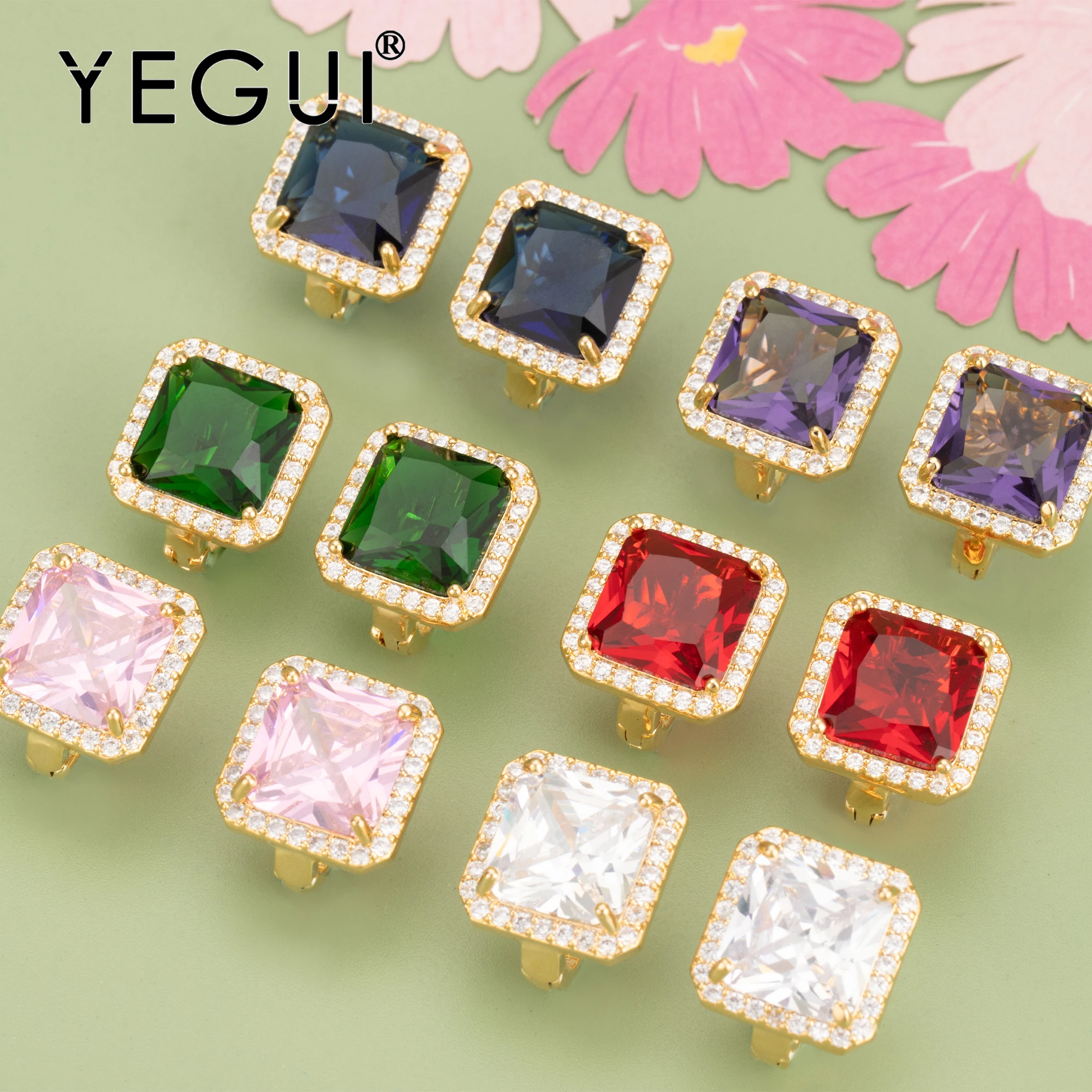 

YEGUI MC03,jewelry accessories,nickel free,18k gold plated,copper,zircons,glass,diy stud earring,jewelry making,4pcs/lot