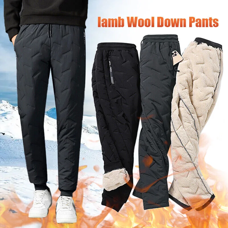L~7xl Men'S Cotton-Padded Trousers High Quality Thickened Lambswool  Sweatpant Windproof Jogging Pants For Outdoor Camping Hiking