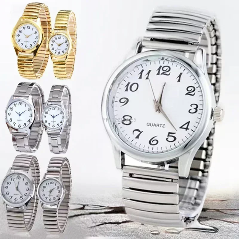 Man Women Couple Wrist Watches Stainless Steel Band Alloy Lovers Business Quartz Movement Wristwatch Elastic Strap Band Watch 3