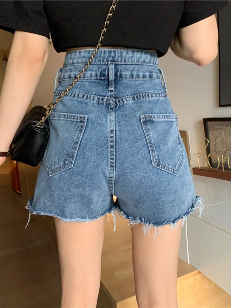 Jeans Shorts Women Blue Denim Shorts 2024 Summer New Loose Wide Leg A-line Super Shorts Hot Pants