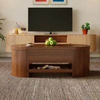 Table basse relevable avec rangement, table basse Trau avec côtés en bois courbés et étagère coulissante, meubles multifonctionnels pour salon 2