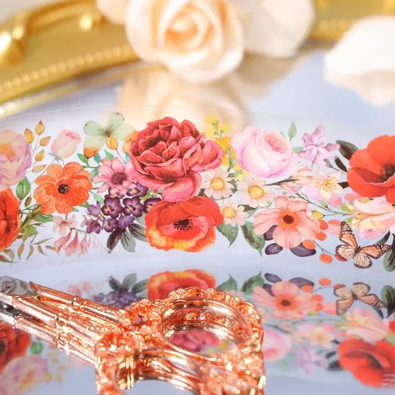 1Roll 2M Decorative Supplies PET Tape Flower Season Poetry Plant Flower Material DIY Planner Diary Supplies Scrapbook 50mm*2m 5