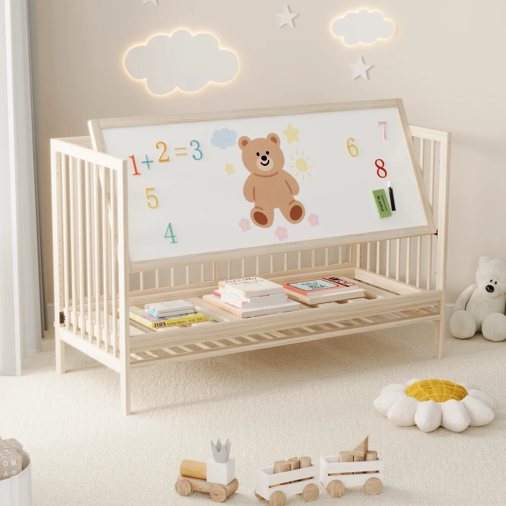 140x60x90cm Wooden Baby Cot, Convertible Into An Extra Bed / Painting Board Rack / Desk, Height Adjustable, No Mattress, Spruce S25515f33e9c249daa24568a30d0f1f977
