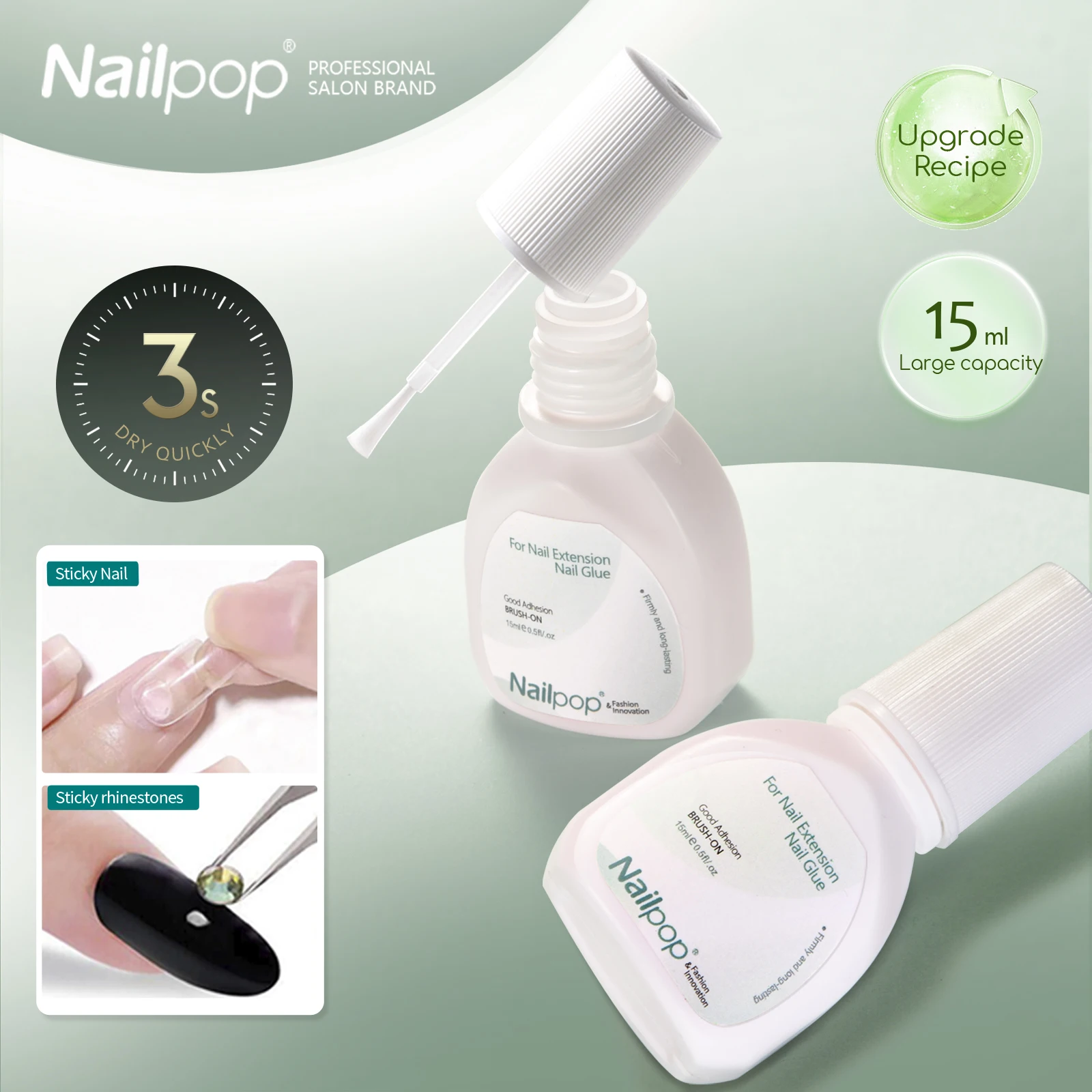 NAILPOP кисточка на ногтях клей для пресса на Акриловые искусственные ногти Типсы сверхпрочный Клей профессиональный быстросохнущий клей 15 мл