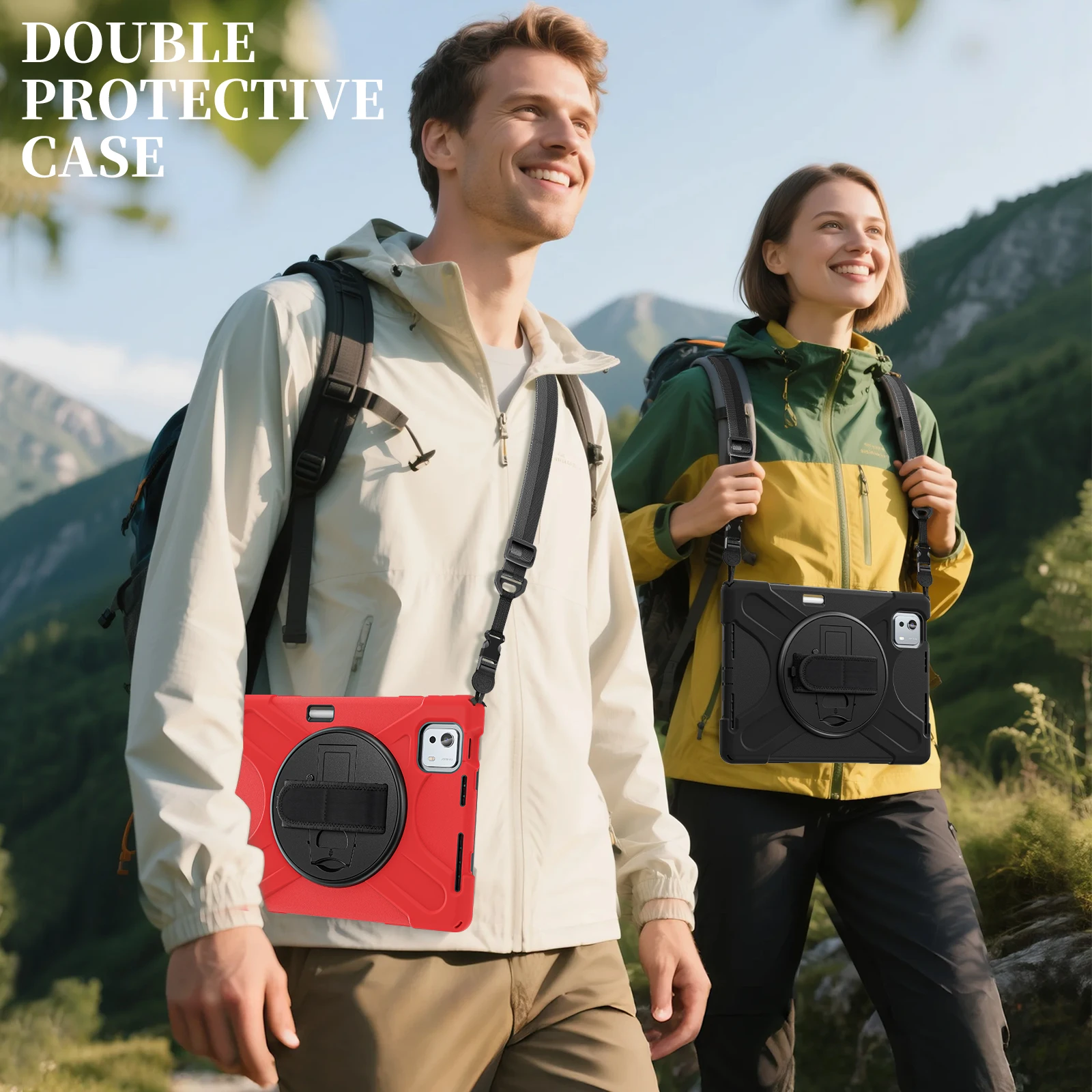 Durable 360° Rotating Tablet Case with Shoulder Strap