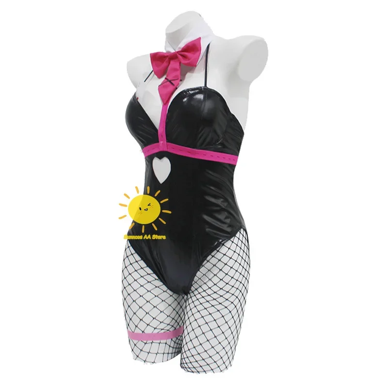 Black Patent Leather Bunny Girl Cosplay Costume with Wig and Accessories