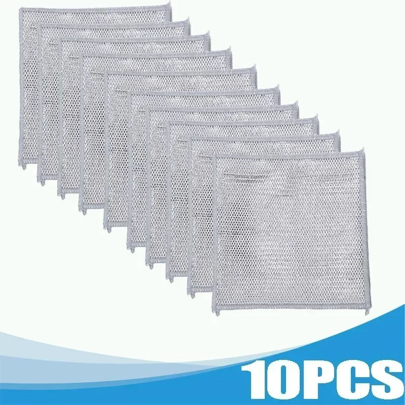 thumbnail image 1 of 100/1 piezas de paño de cocina mágico de doble cara, paño de limpieza de microfibra espesado con alambre plateado, trapos antiadherentes para lavar el aceite, toallas de cocina, 1 of 5