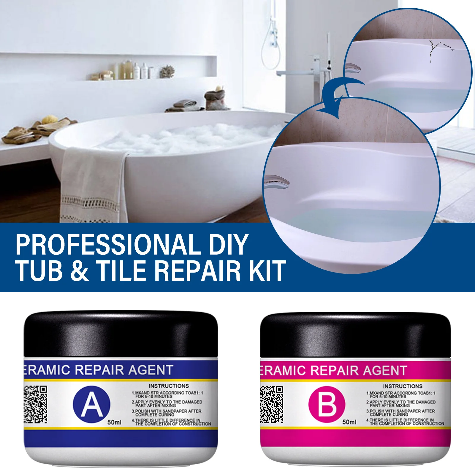 Ceramic Paste Floor Tile Adhesive Tile Repair Agent Tub Tile and Shower Repair  Kit Porcelain Repair Kit for Crack Chip