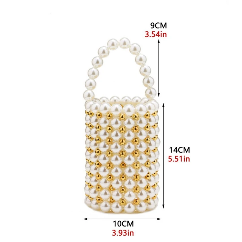 Beaded Handbag for Women Faux Pearl Decoration Evening Bags with Detachable Chain Inner Bag Wedding Prom Birthday Party