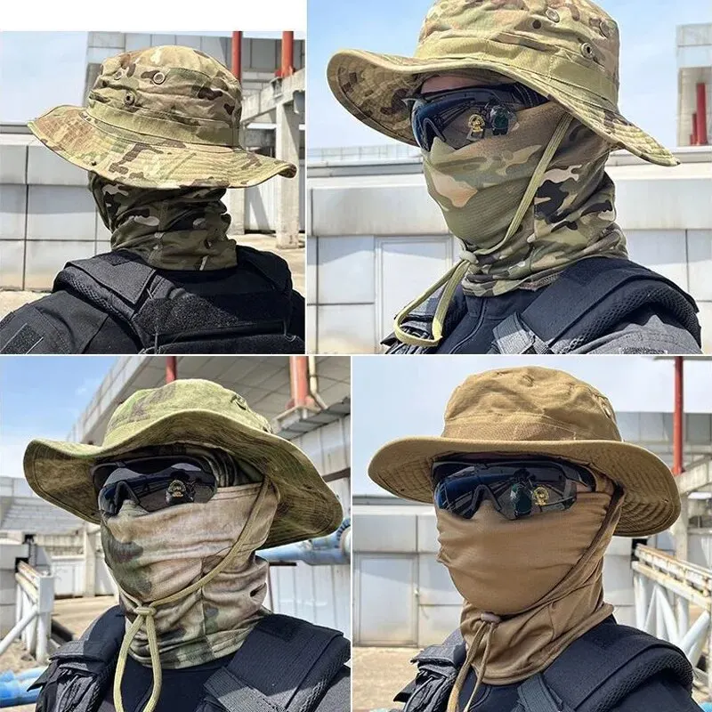 Sun hats 1PC Sunscreen Mask Ear Hanging Round Edge Hat Set Tactical Disguise Mountaineering Fishing Hat Full Face Tactics