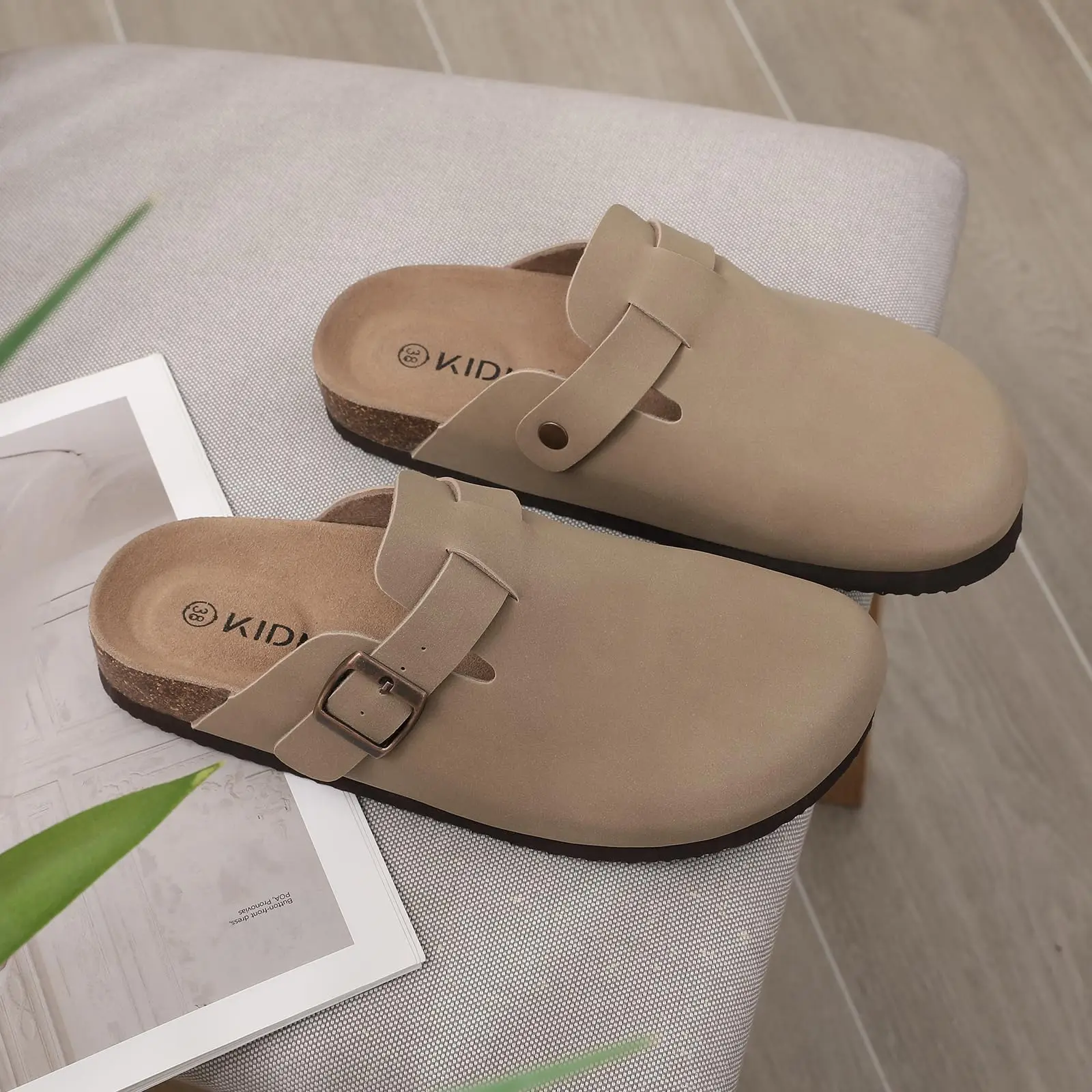Goosecret Women's Suede Clogs New Summer Cork Insole Slippers With Arch Support Cozy Casual Beach Sandals Indoor Cozy Home Shoes