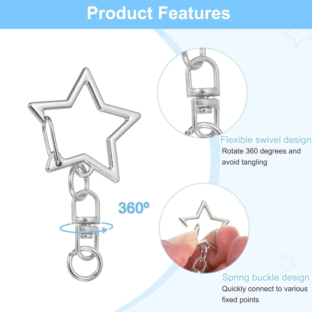 Star-shaped Spring Clip Keychain Holders Keychains Small Rings for DIY Handmade Keychain Decoration Making 15 Sets