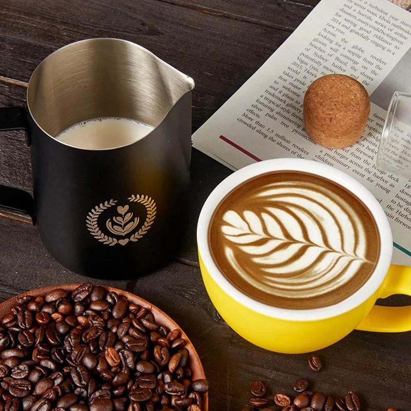

Coffee Art Cup 304 Stainless Steel Strip Graduated Coffee Milk Foam Cup Latte Steamer For Kitchen Coffee Shop Latte Accessories